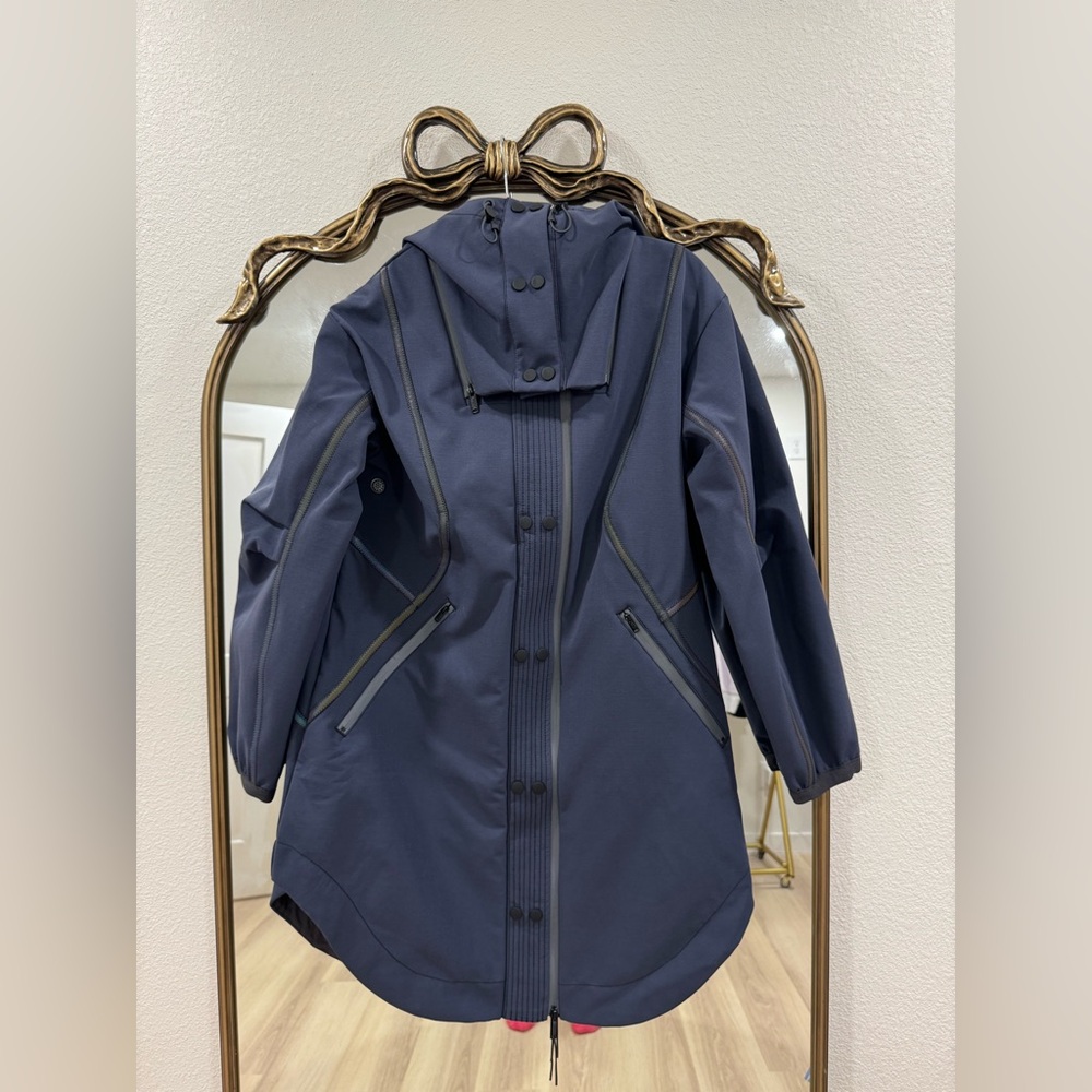 FP Movement by Free People Navy Hooded Softshell Coat with Contrast Trim